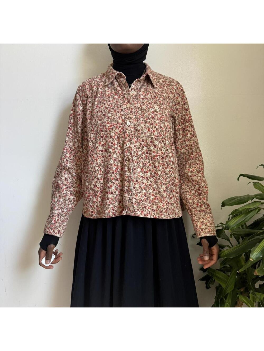 Vintage Floral Corduroy Button Down Shirt - Earthy Cottagecore - Size 1X